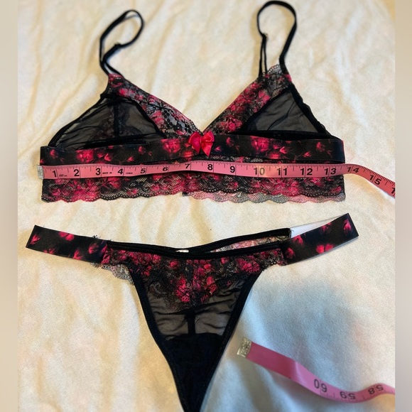 Beautiful mesh and lace floral lingerie, set pink and black sexy set size medium - Picture 8 of 16